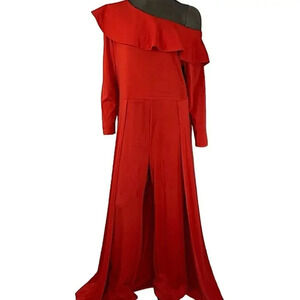 Vintage Overlay Jumpsuit Asymmetrical Off Shoulder Party Maxi Dress Size XL Red